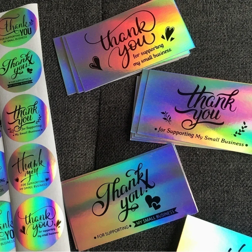 Reseller Starter Set - Silver Holographic Thank You Cards (30), Stickers (60)